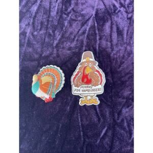 Vintage Thanksgiving Turkey Novelty Brooch Pins Lot “hurray For Hamburgers”